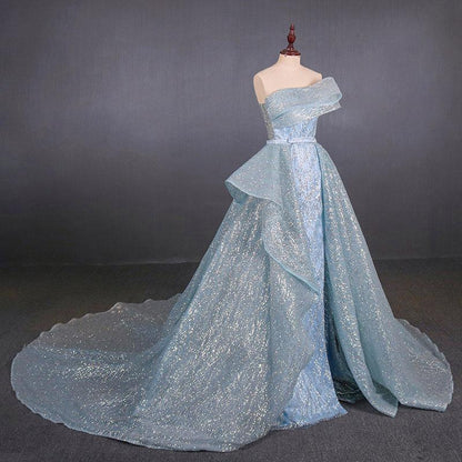 Gorgeous Strapless Puffy Prom Dress, Glitter Sheath Evening Dress with Detachable Train  M1851