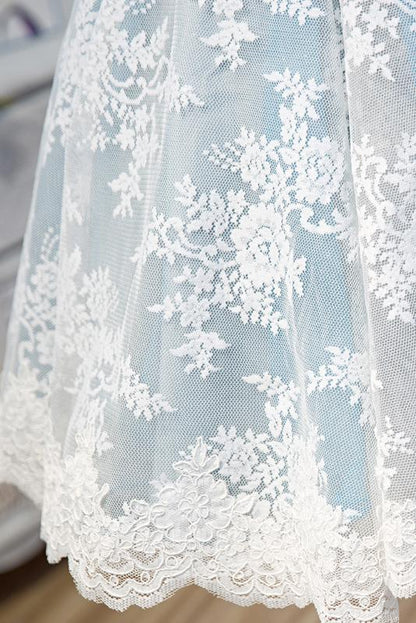 Light Sky Blue Halter Homecoming Dress with Lace Appliques, Cute Short Formal Dress M1733