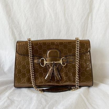 Gucci Emily Bronze Patent Leather Medium Bag