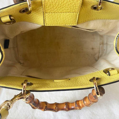 Gucci yellow bamboo handle shopper tote bag