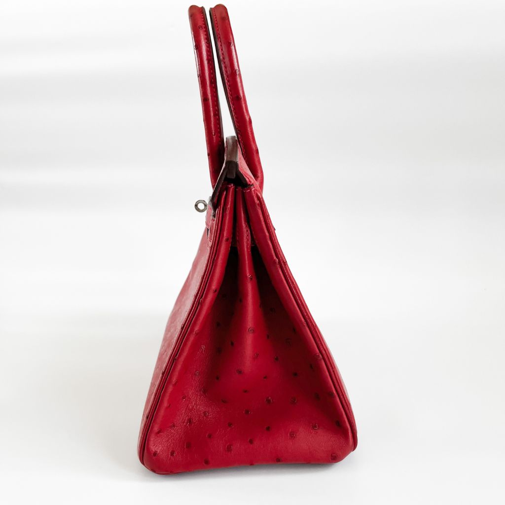 Hermes Birkin Rouge Red Vif Ostrich with Palladium Hardware