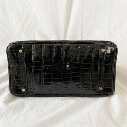 Hermès Black Shiny Porosus Crocodile Leather Gold Hardware Birkin 35 Bag