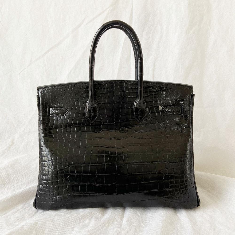 Hermès Black Shiny Porosus Crocodile Leather Gold Hardware Birkin 35 Bag
