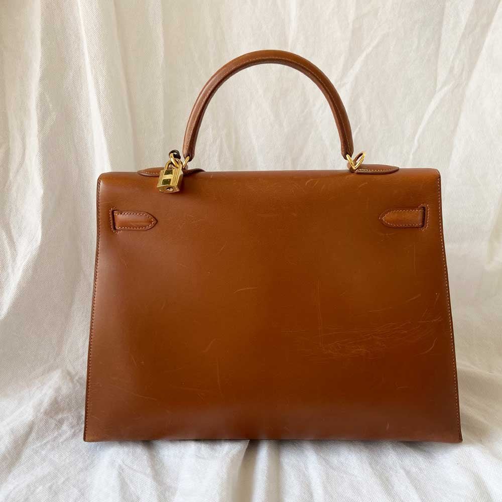 Hermes Brique Box Calf Leather Gold Hardware Kelly Sellier 35 Bag