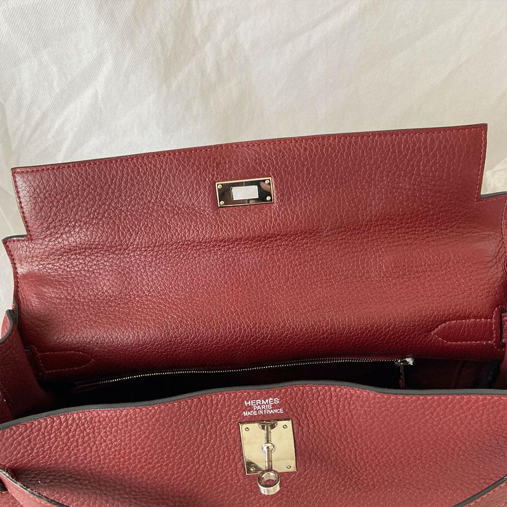 Hermes Rouge Fjord Leather Palladium Hardware Kelly 35 Bag