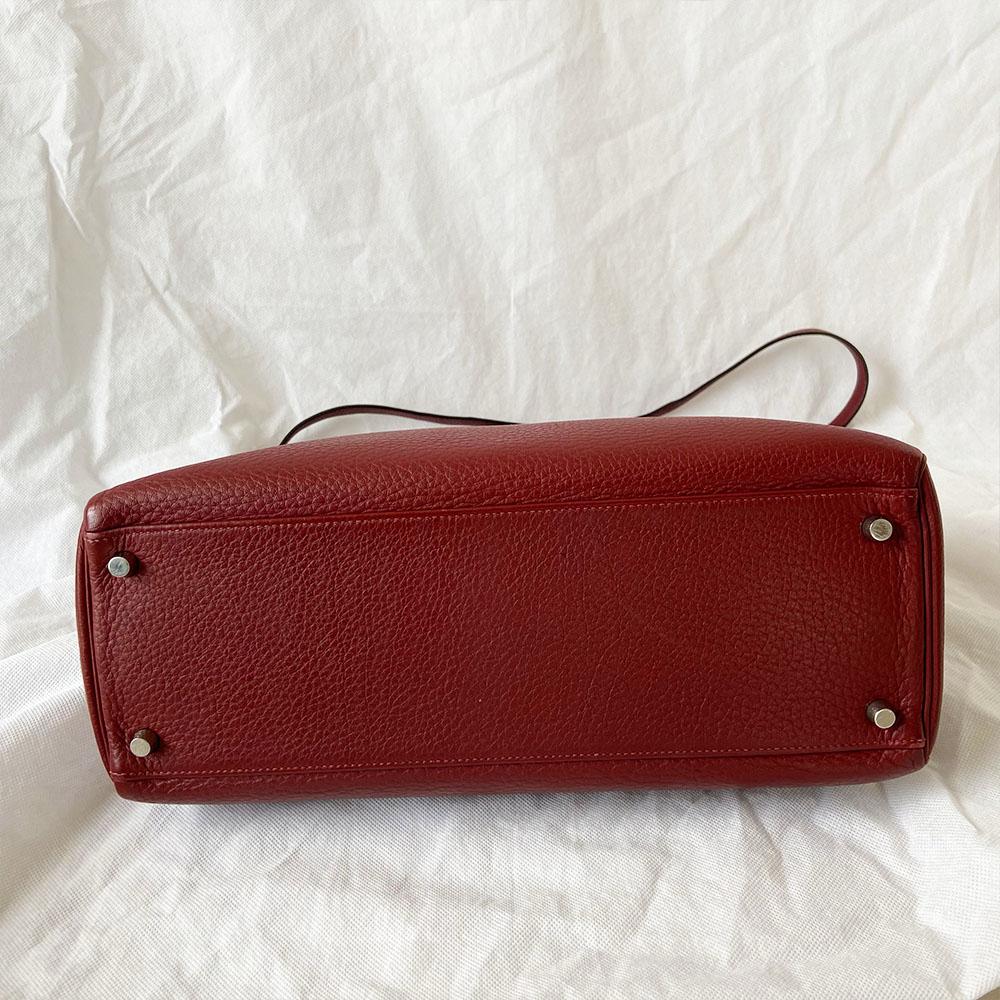 Hermes Rouge Fjord Leather Palladium Hardware Kelly 35 Bag
