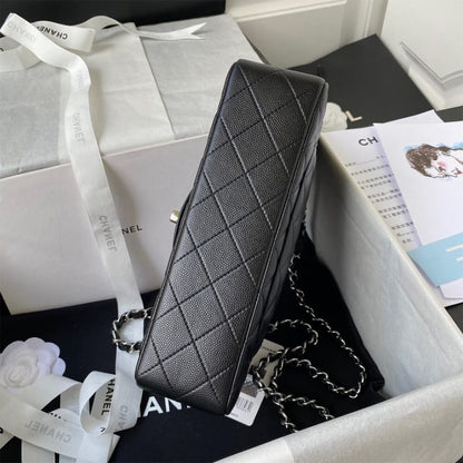 CHANEL SMALL CLASSIC HANDBAG Grained Calfskin & Silver Metal