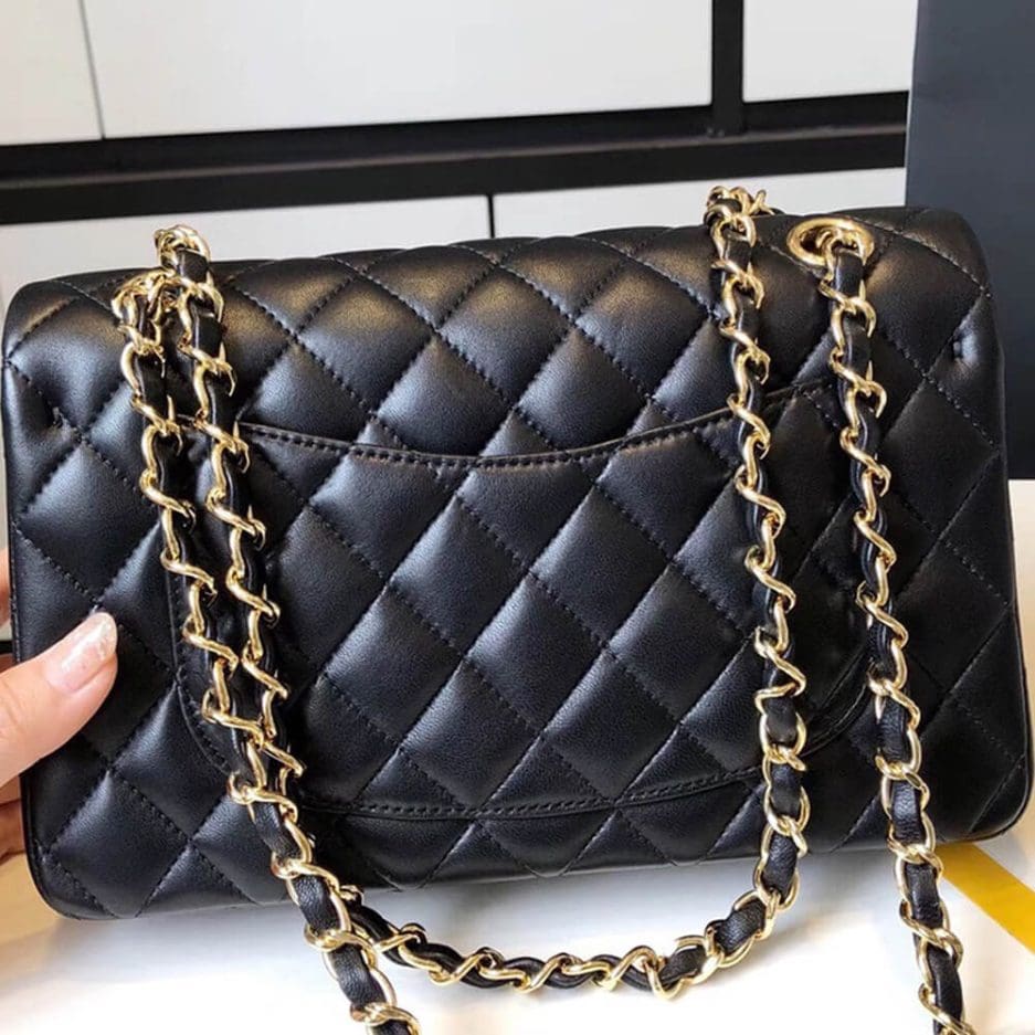 CHANEL SMALL CLASSIC HANDBAG LAMBSKIN & GOLD METAL
