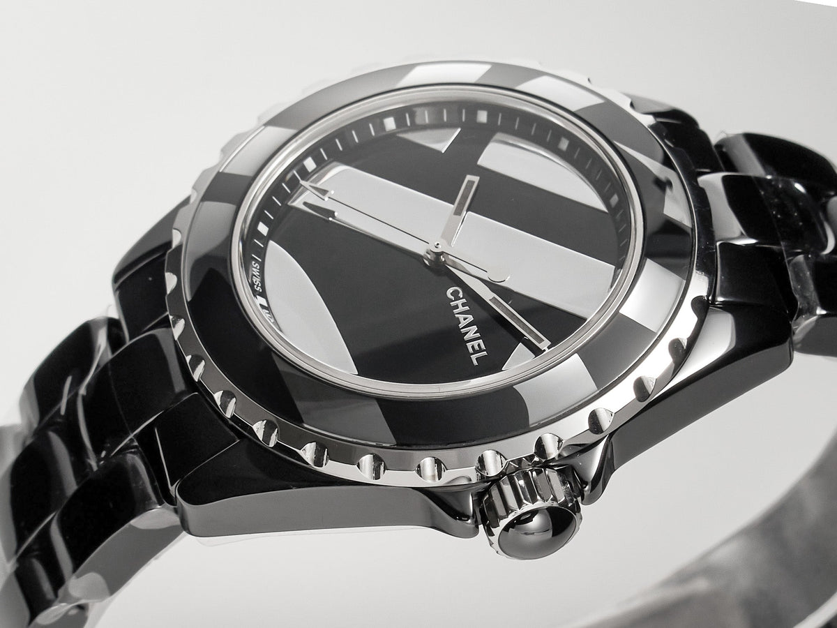 J12 38mm Automatic Limited Untitled H5582 Black Ceramic Black Steel Dial