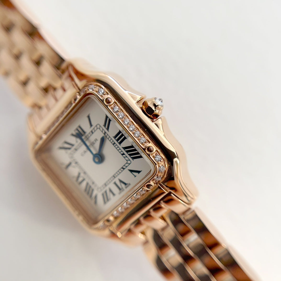 Panthere 22mm Pink Gold Diamond Bezel Double Chain 44cm
