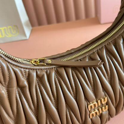 Miu Wander Matelassé Shoulder Bag 29cm Brown Lambskin