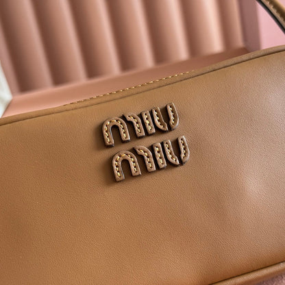 Miu Leather Pouch Bag 20cm Brown Leather