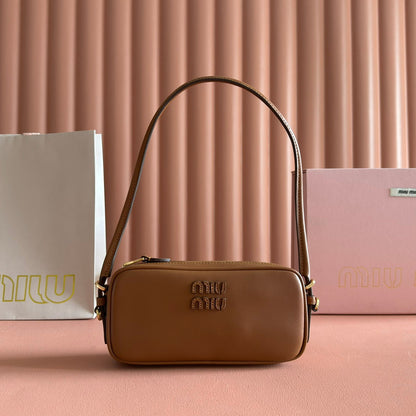 Miu Leather Pouch Bag 20cm Brown Leather