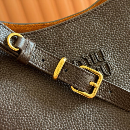 Miu Leather Bucket Bag 23cm Brown Grain Cowhide