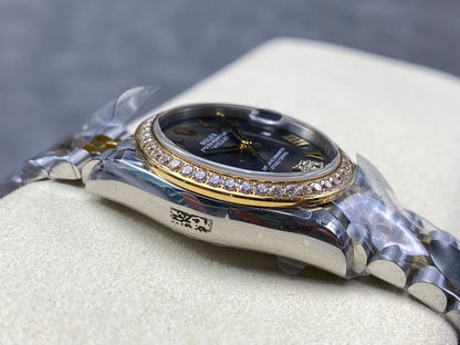 Datejust 31mm Yellow Gold Steel Diamond Bezel Dark Grey Dial