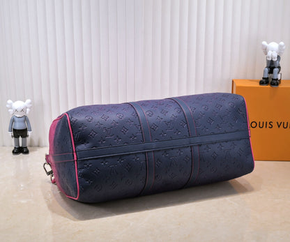 Louis Vuitton Taurillon Illusion Keepall Bandouliere 50 Bleu Rose