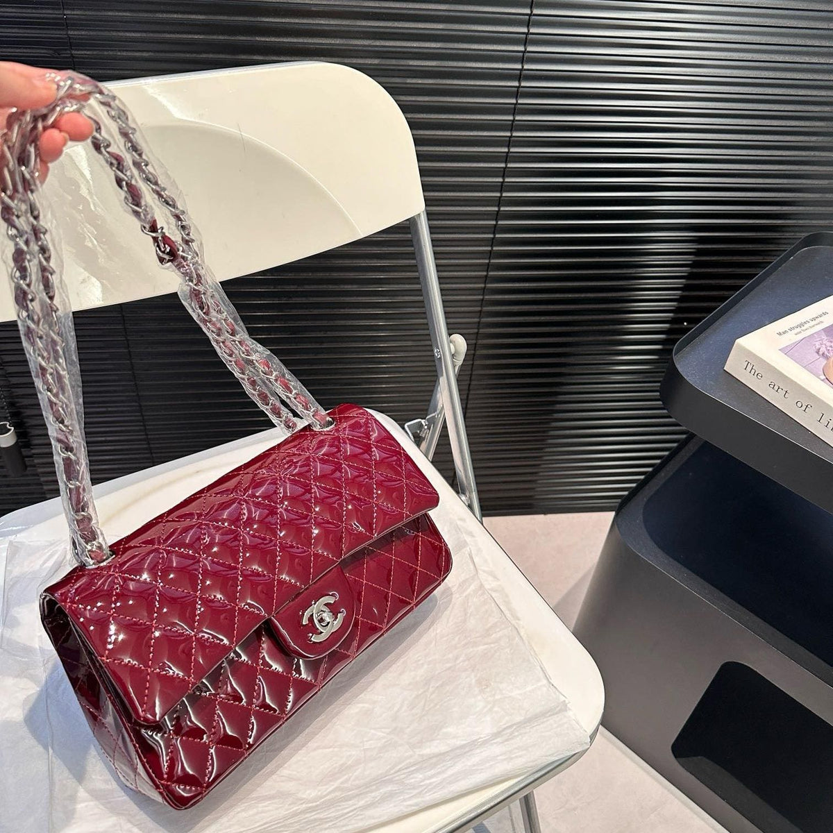 Chanel Classique patent leather red handbag