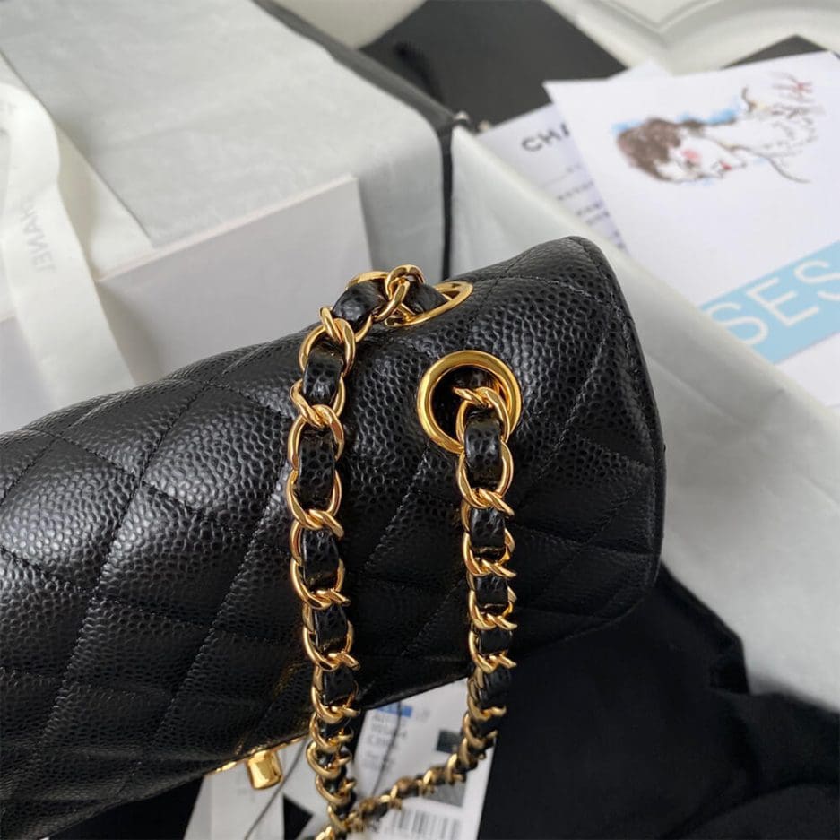 CHANEL SMALL CLASSIC HANDBAG Grained Calfskin & Gold Metal