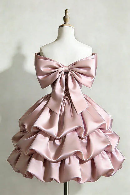 Vintage  Homecoming Dress Strapless Bowknot Short Pleated Prom Dress Back to School Outfits Party Dress  D6045