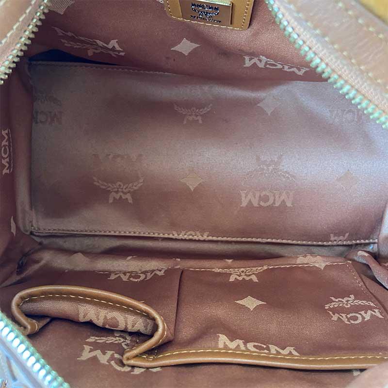 MCM Brown Visetos Leather Boston Bag