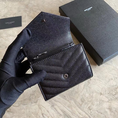 Saint Laurent Women’s Cassandre Matelasse Small Envelope Wallet in Grain De Poudre Embossed