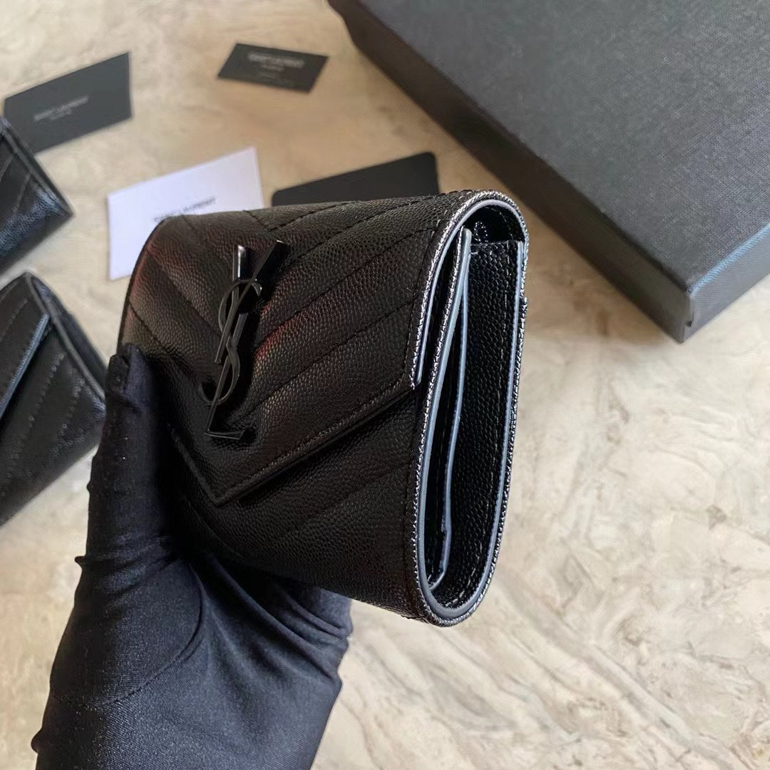 Saint Laurent Women’s Cassandre Matelasse Small Envelope Wallet in Grain De Poudre Embossed