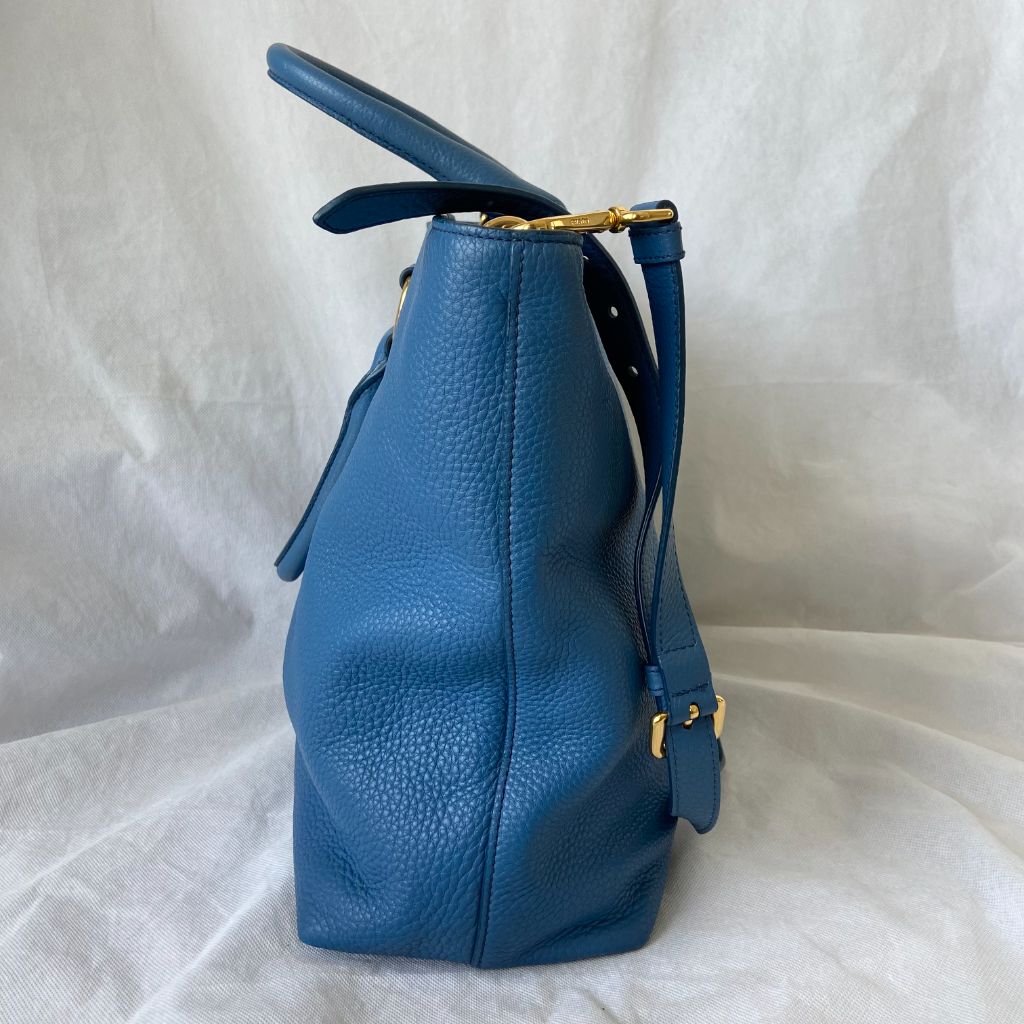 Prada Blue Leather Tote Bag