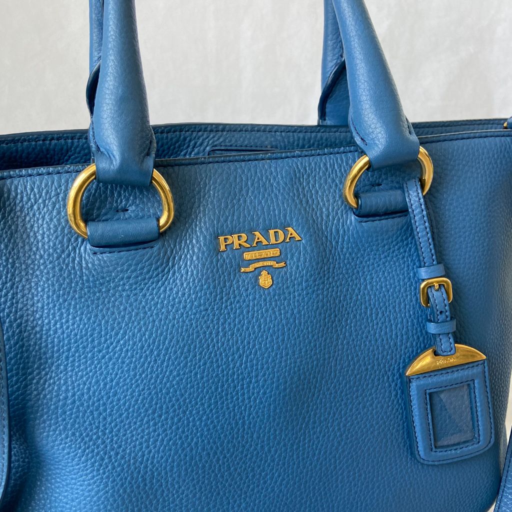 Prada Blue Leather Tote Bag