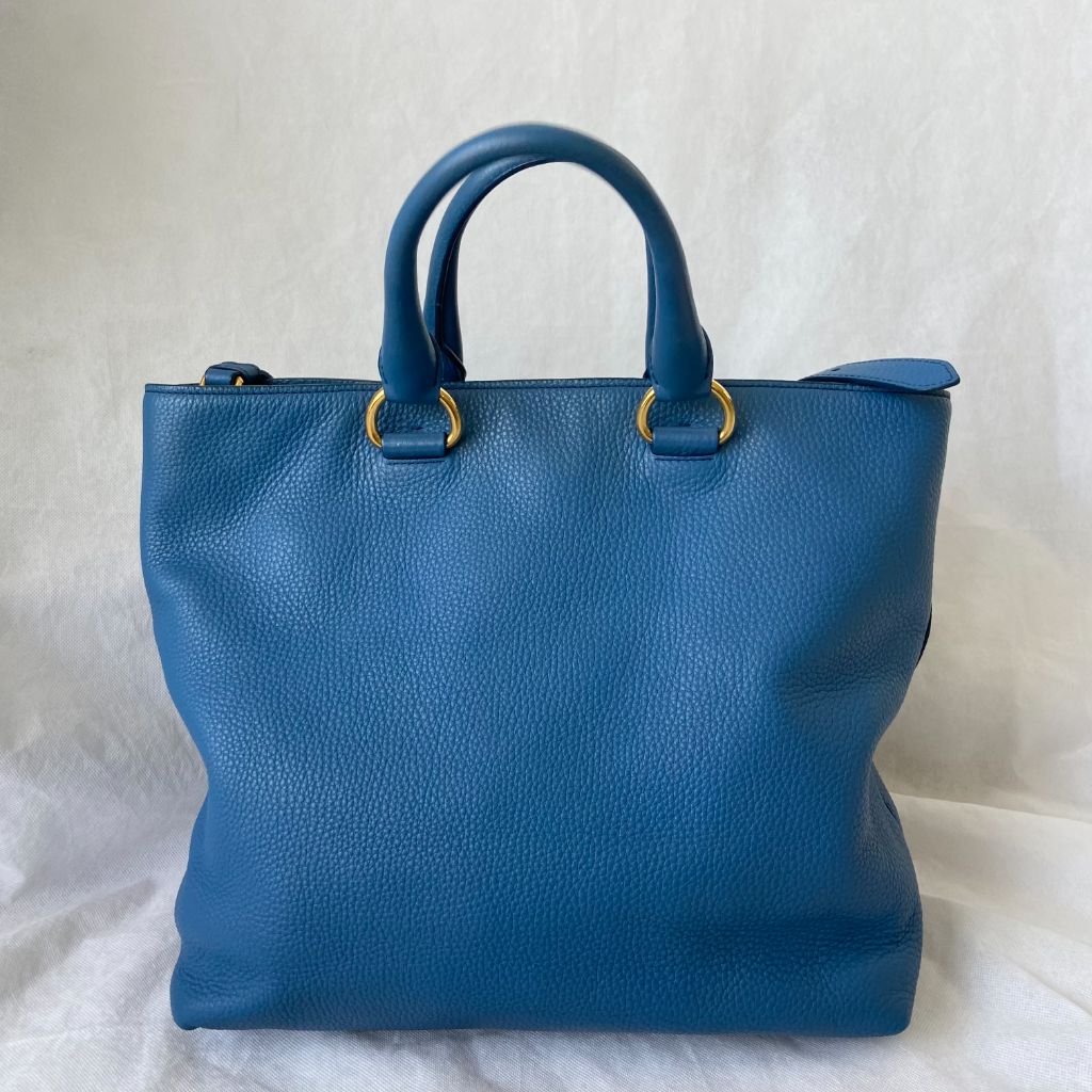 Prada Blue Leather Tote Bag