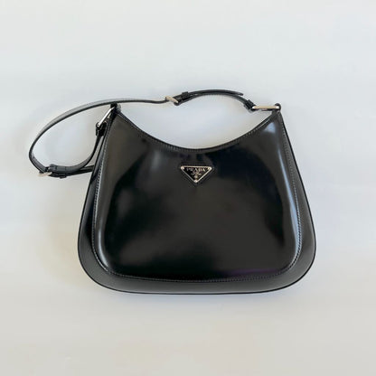 Prada Cleo Large Black Leather Shoulder Bag