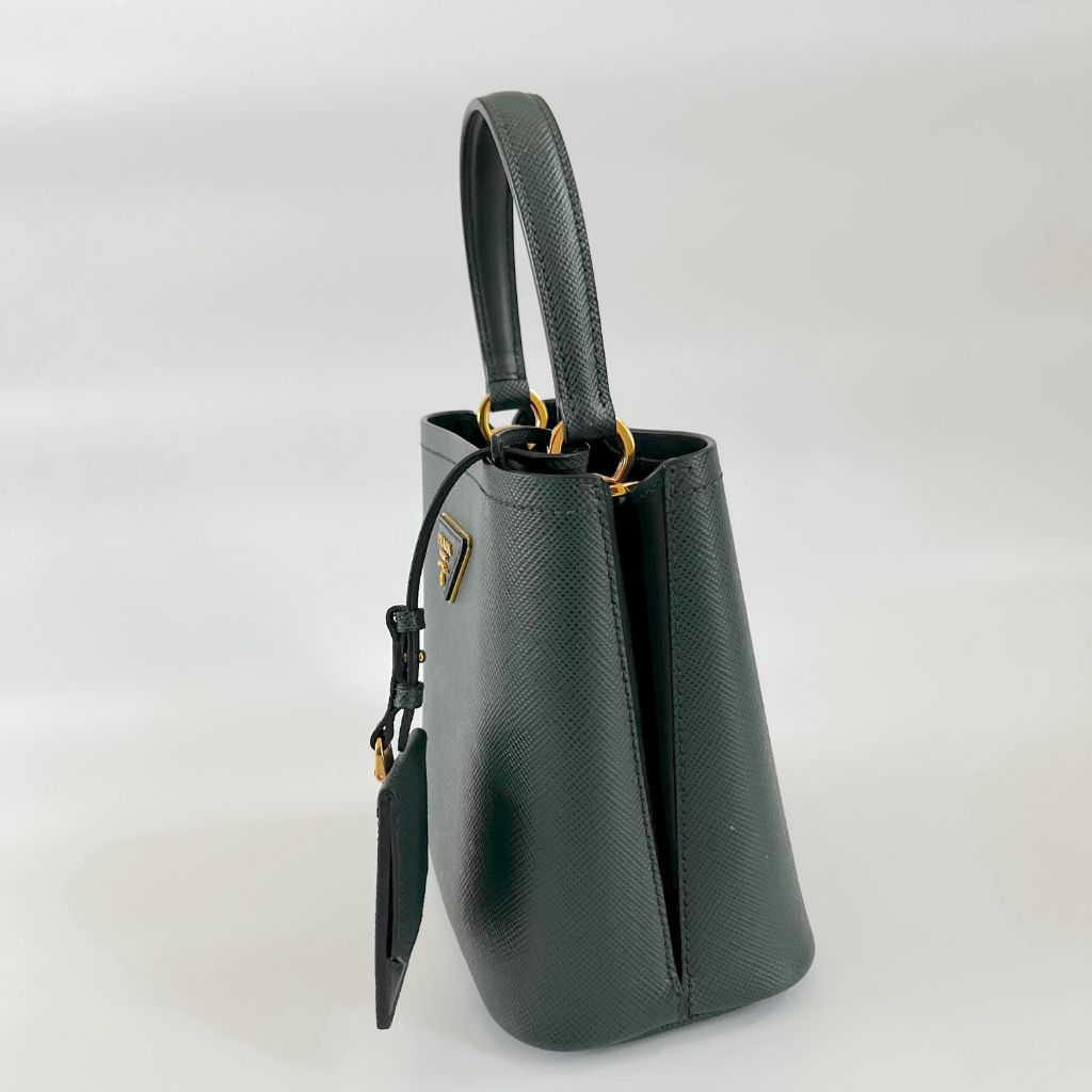 Prada Dark Green Logo Plaque Mini Bucket Bag
