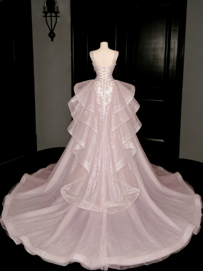 Gorgeous Pink Sequins Mermaid Beading Long Evening Dress Birthday Outfits, D803