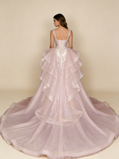 Gorgeous Pink Sequins Mermaid Beading Long Evening Dress Birthday Outfits, D803
