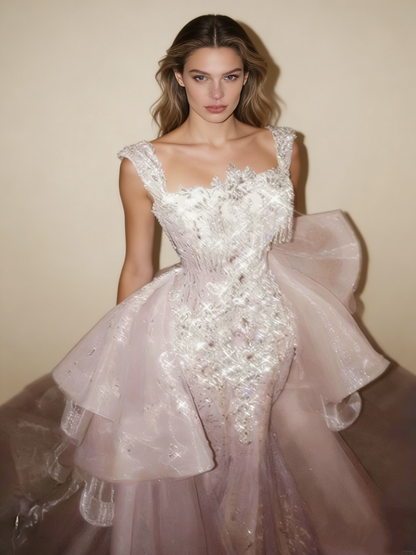 Gorgeous Pink Sequins Mermaid Beading Long Evening Dress Birthday Outfits, D803