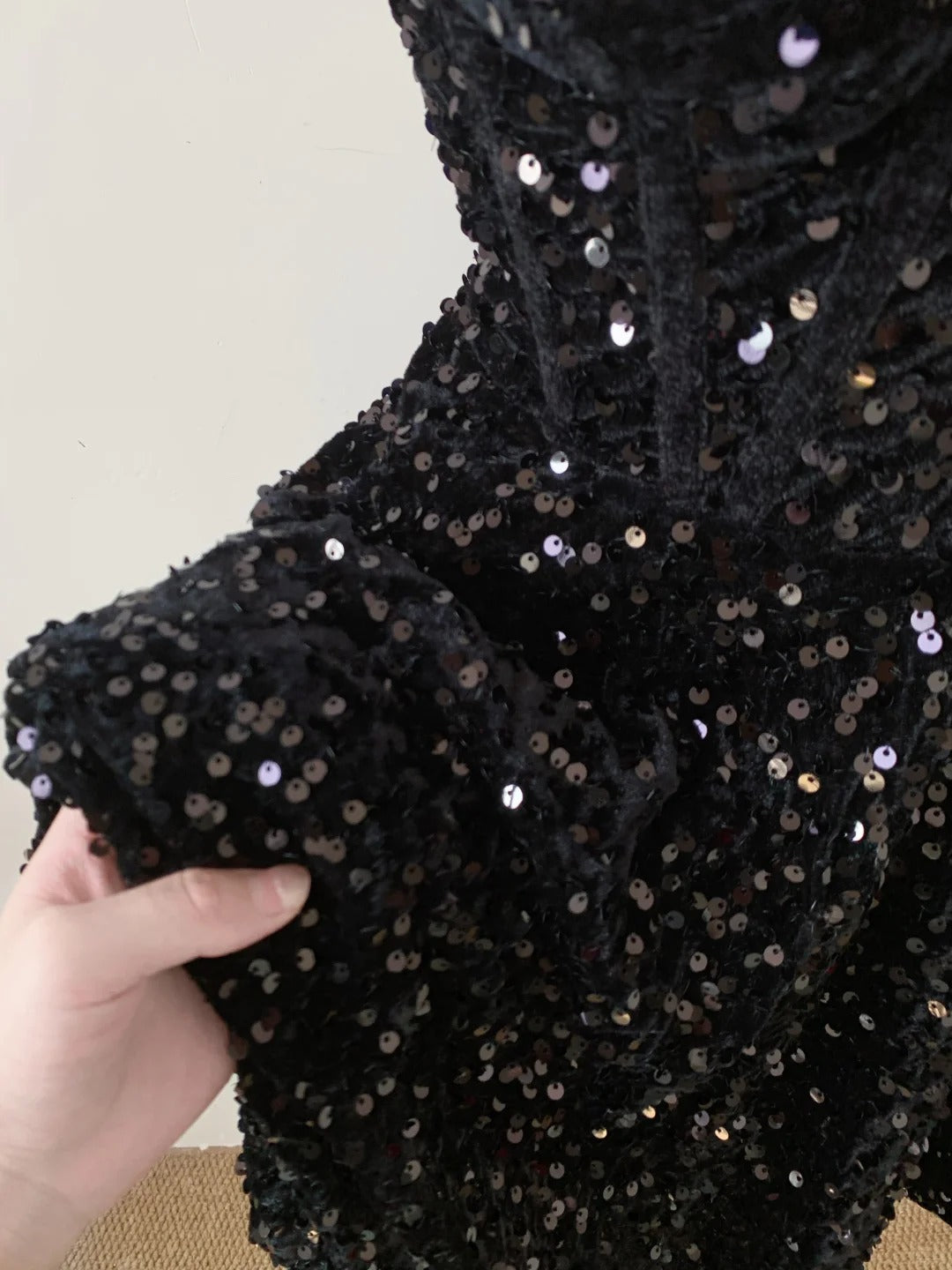 Vintage Black Strapless Sequin A-line Sweetheart Party Dresses Homecoming Dresses, D1336