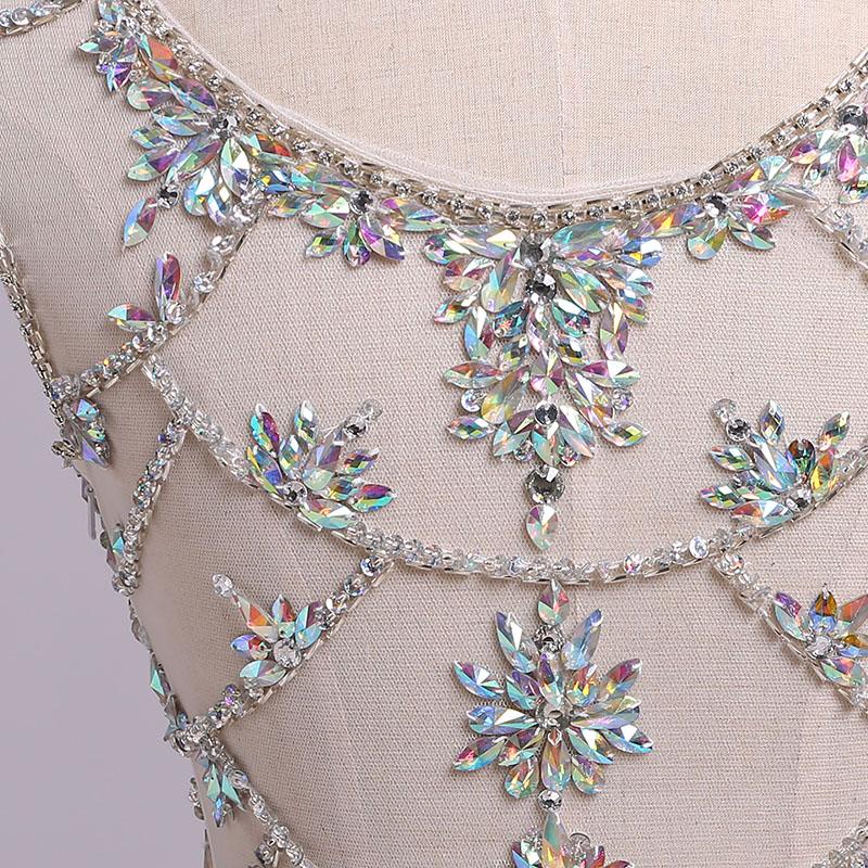 White Mermaid Sleeveless Split Prom Dress with Sequins, Sweep Train Dress with Rhinestones M1511