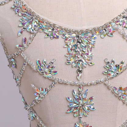 White Mermaid Sleeveless Split Prom Dress with Sequins, Sweep Train Dress with Rhinestones M1511
