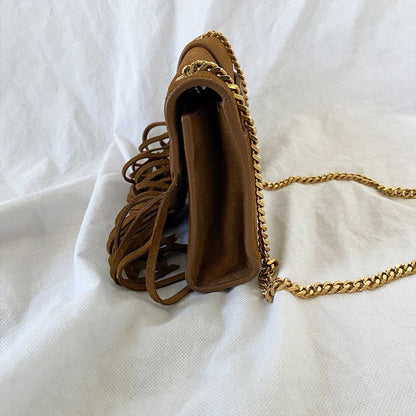 Saint Laurent Monogram Suede Fringe Shoulder Bag