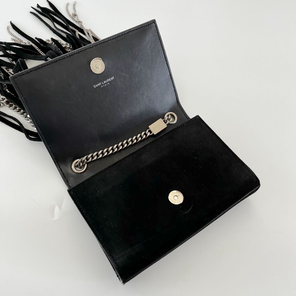 Saint Laurent Paris Black Suede Small Kate Tassel chain fringe Crossbody Bag
