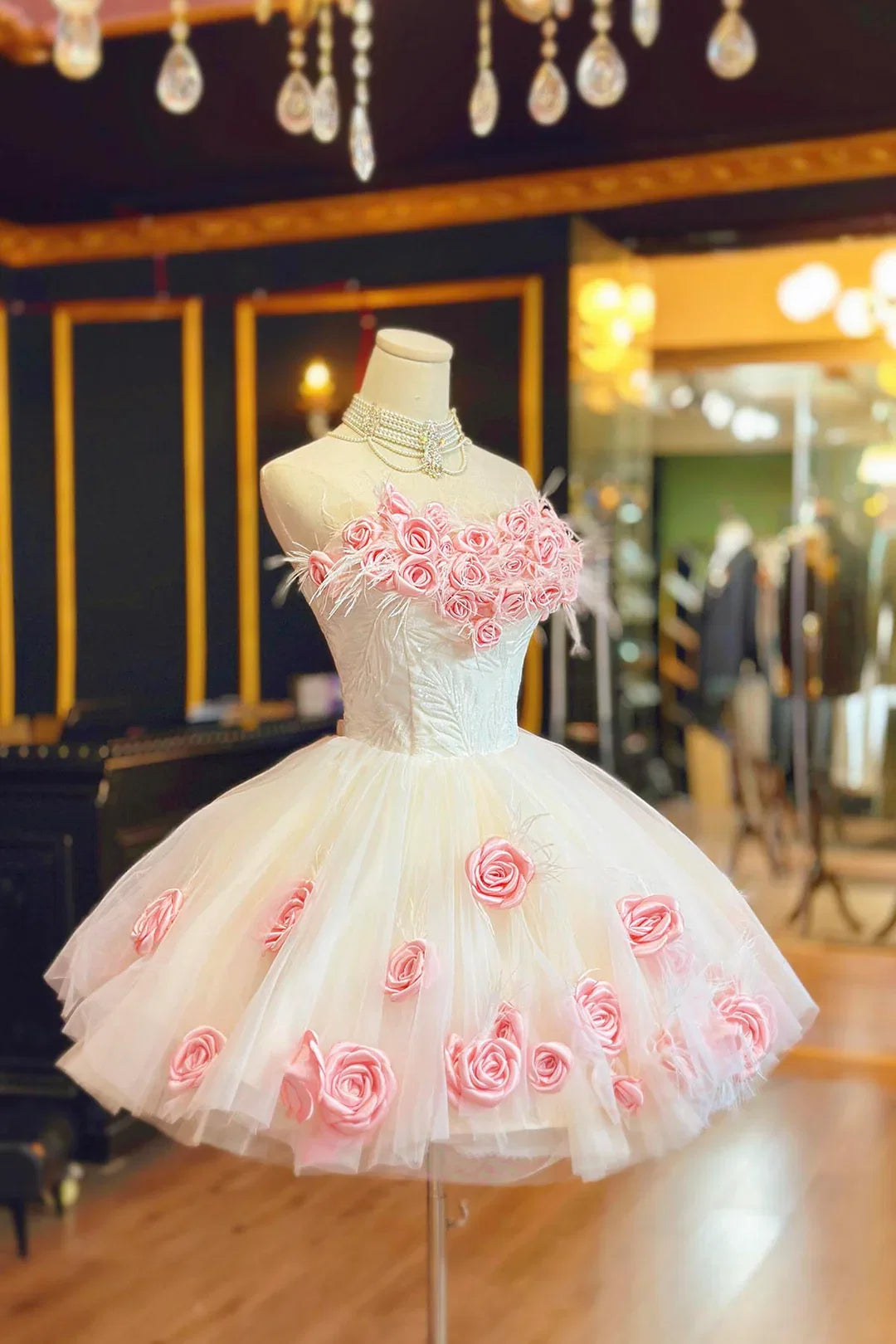Sweet Homecoming Dress  Sweetheart Tulle Lace Rose Bowknot Short Prom Dress Back to School Outfits Party Dress  D6031