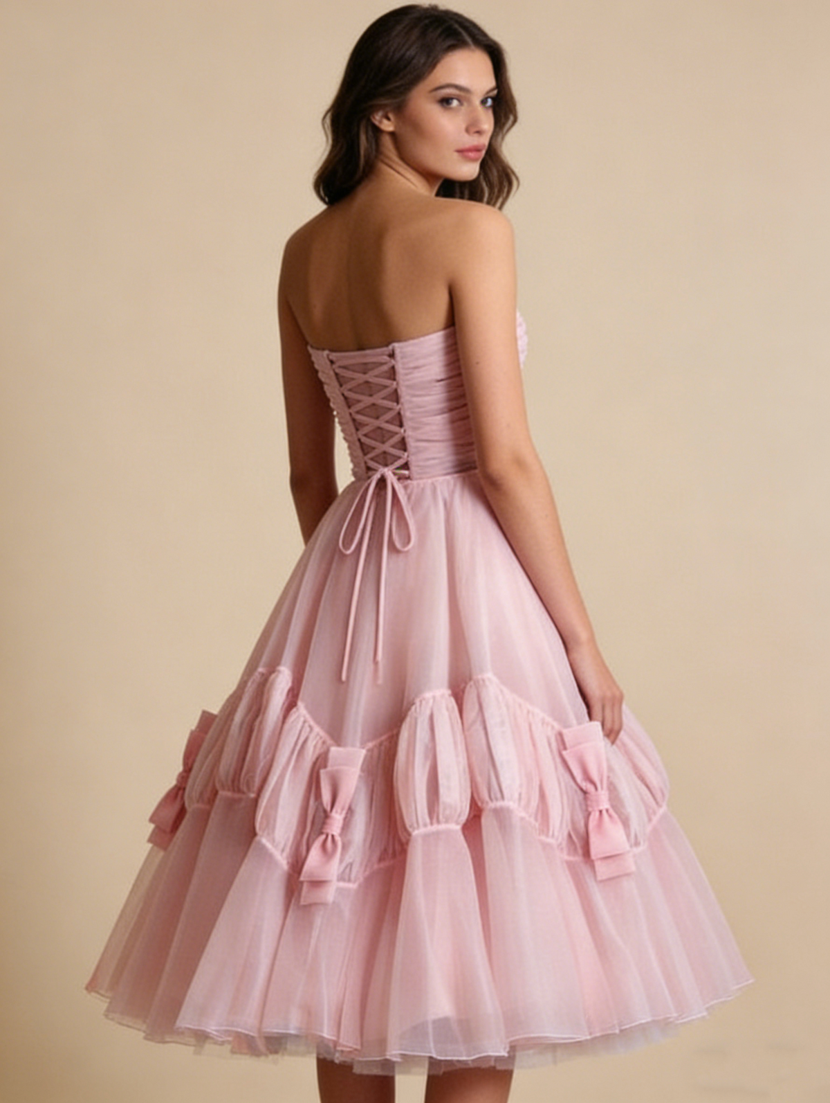 vintage pink tulle 50's prom dress Evening Dress Birthday Party Dress M6032