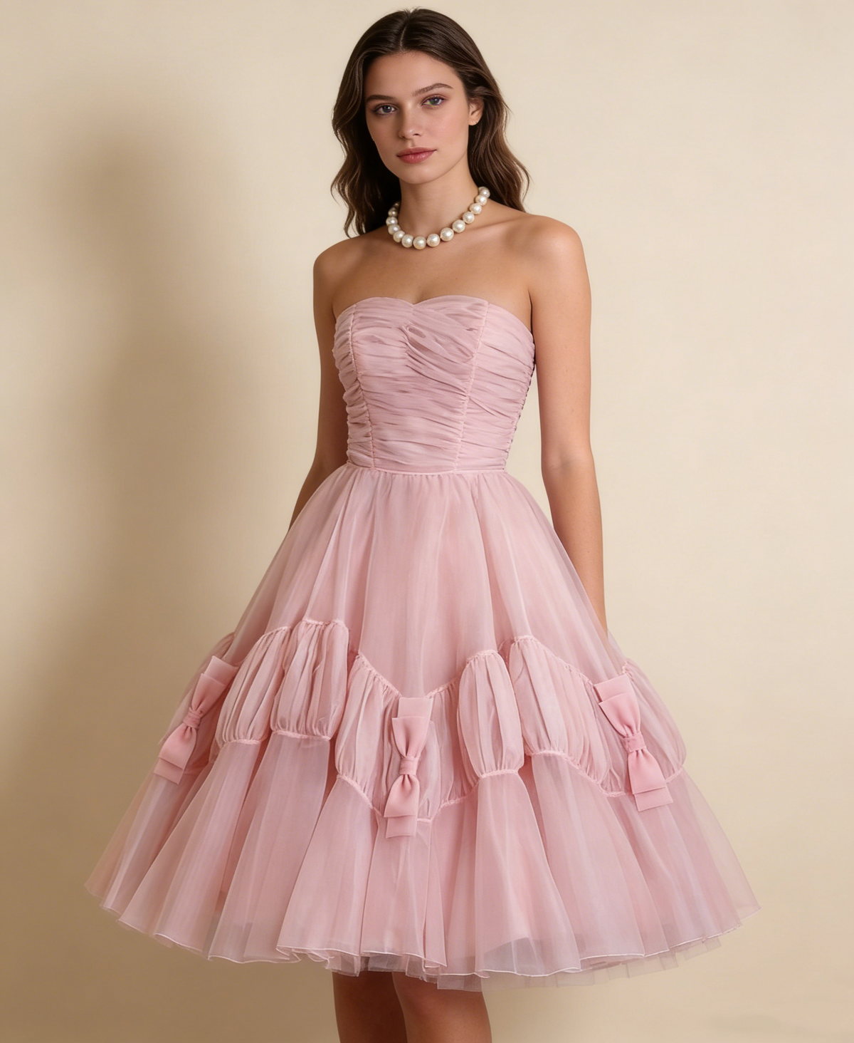 vintage pink tulle 50's prom dress Evening Dress Birthday Party Dress M6032