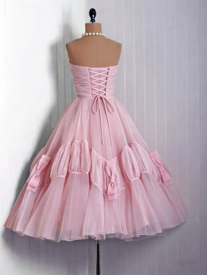 vintage pink tulle 50's prom dress Evening Dress Birthday Party Dress M6032