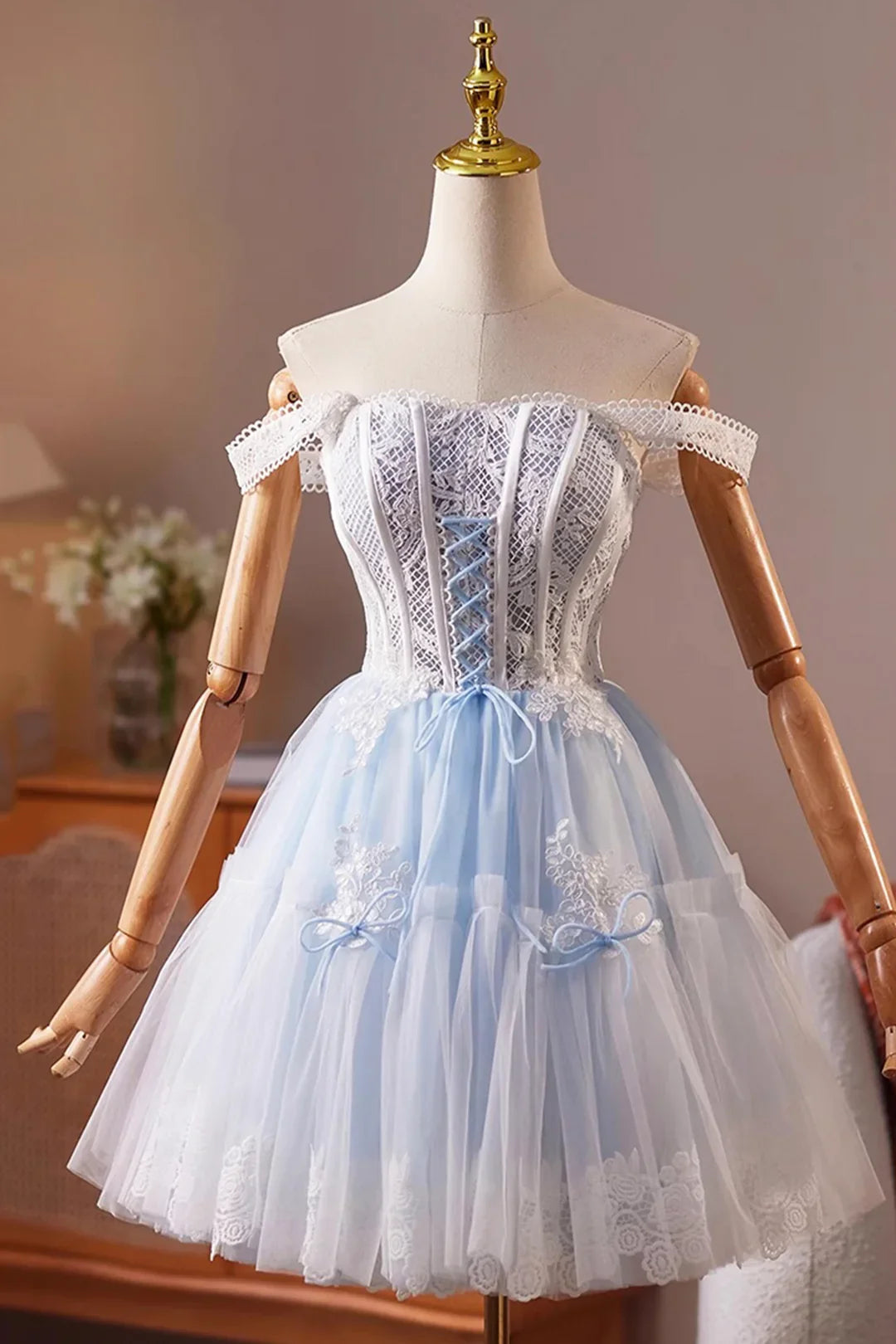 Lovely Homecoming Dress Square Tulle Lace  Short Prom Dress Cocktail Outfits Birthday Party Dress  D6023