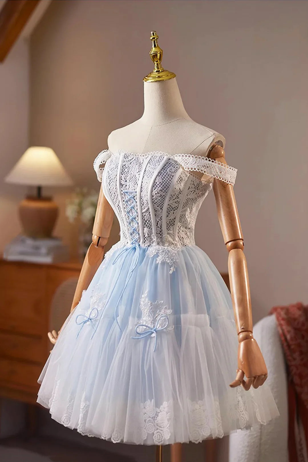 Lovely Homecoming Dress Square Tulle Lace  Short Prom Dress Cocktail Outfits Birthday Party Dress  D6023