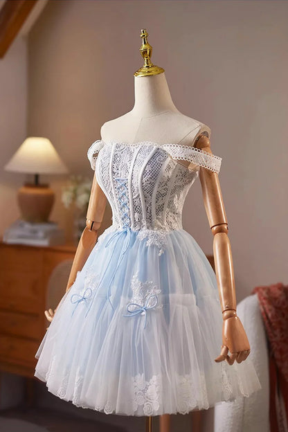 Lovely Homecoming Dress Square Tulle Lace  Short Prom Dress Cocktail Outfits Birthday Party Dress  D6023