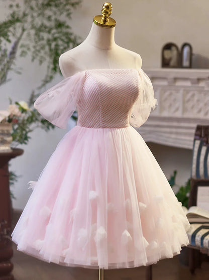 Beauty Homecoming Dress Off Shoulder Tulle  Short Prom Dress Birthday Party Outfits Cocktail Dress  D6028