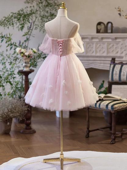 Beauty Homecoming Dress Off Shoulder Tulle  Short Prom Dress Birthday Party Outfits Cocktail Dress  D6028
