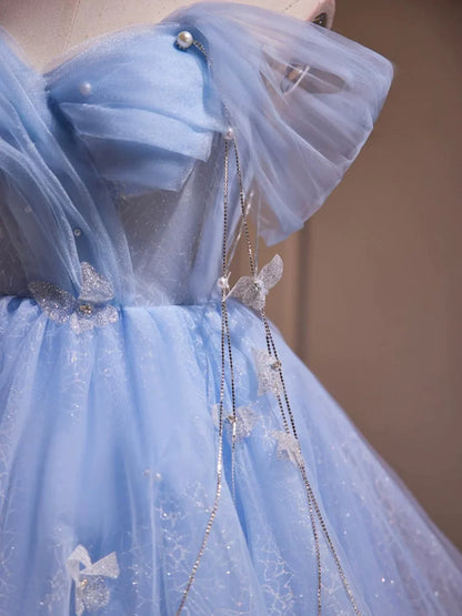 Beauty Homecoming Dress Off Shoulder Tulle Tassel Short Prom Dress Birthday Party Outfits Cocktail Dress  D6029