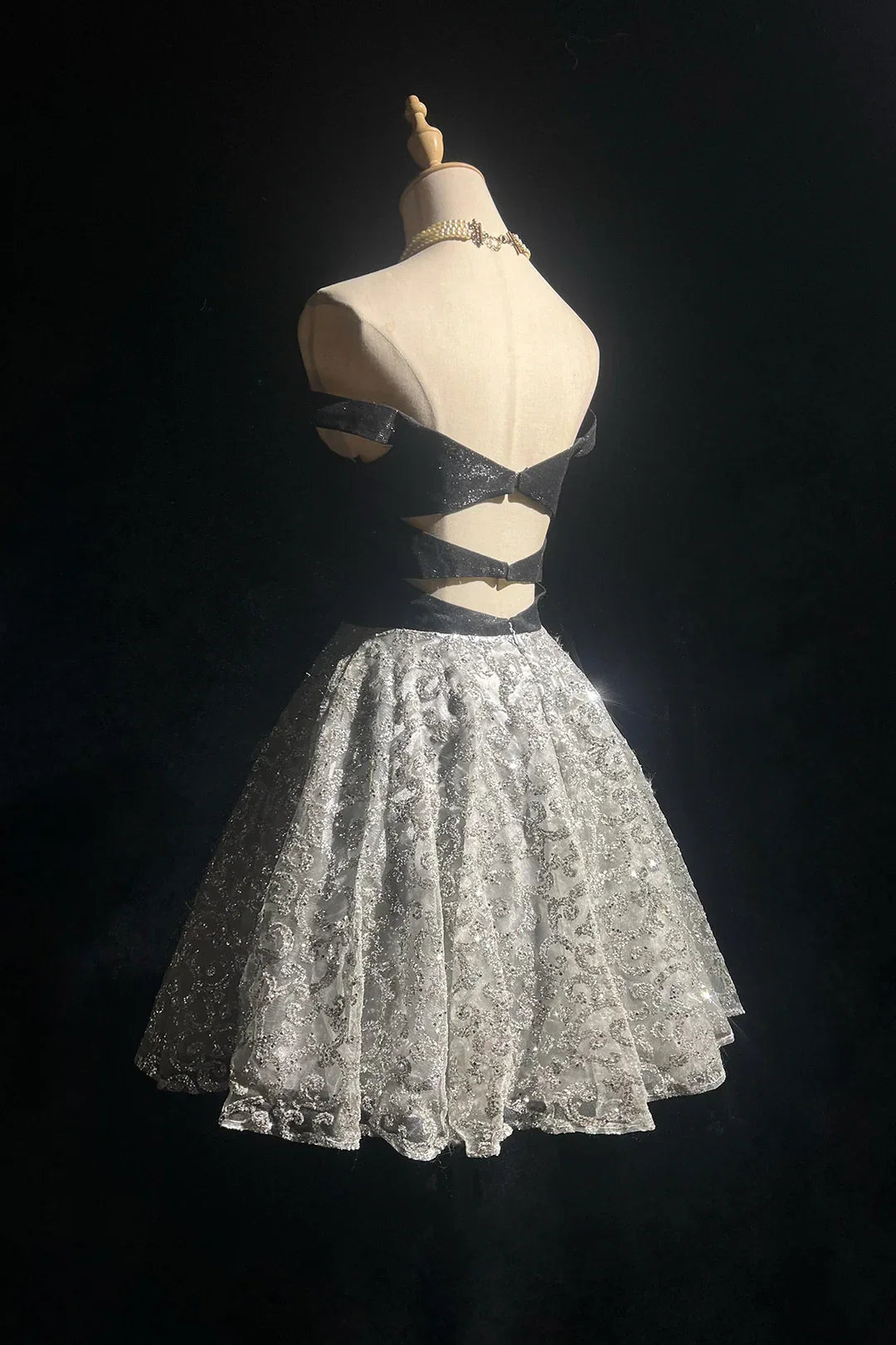 Vintage  Homecoming Dress Off-the-Shoulder Sequin Lace Beading Short Prom Dress Back to School Outfits Party Dress  D6043